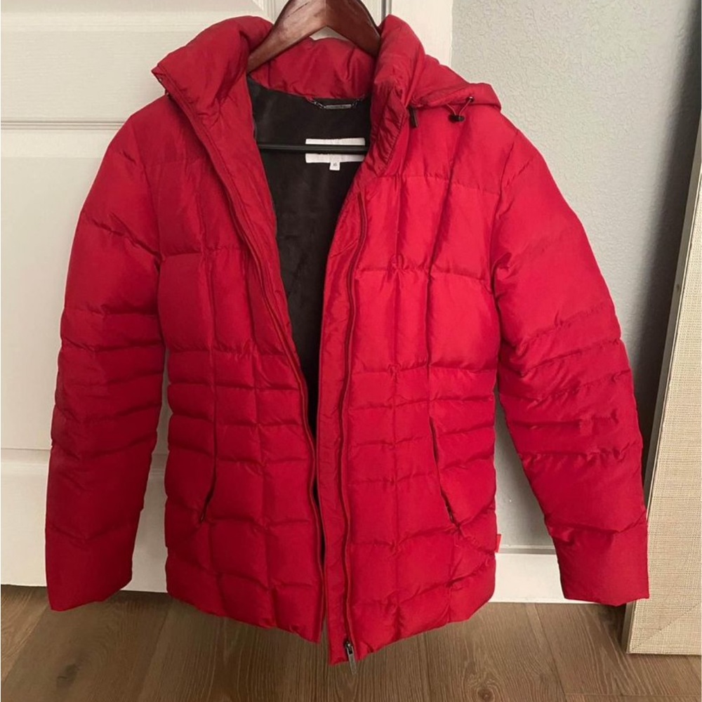 Calvin Klein Red Full Zip Duck Down Insulated Puffer Coat Jacket Womens XS